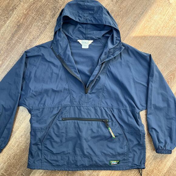 L.L. Bean Vintage Anorak Pullover Hoodie Windbreaker Navy Blue - Picture 4 of 9
